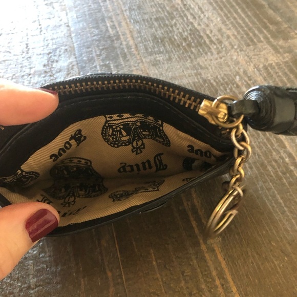 Juicy Couture Black Coin Purse with Brass Emblem & Black Tassel Leather 3"x4.75" - Picture 3 of 9
